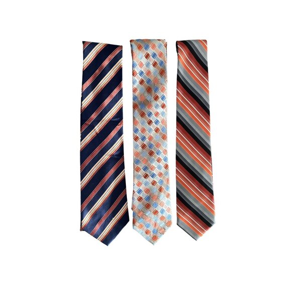 Bundle Of 3 Mens Ties In Red & Navy Tones With Striped & Geometric Patterns By G - Picture 1 of 2